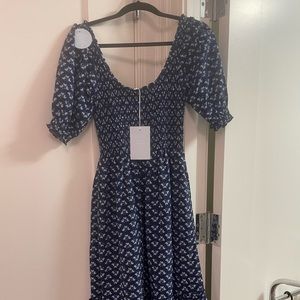 Brand New Hillhouse Louisa Nap Dress - Posy Navy Crepe